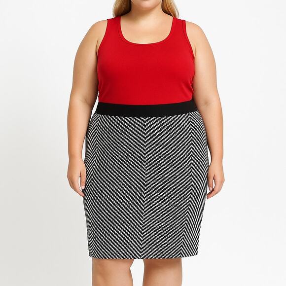 METRO WEAR Black White Vintage Chevron Striped Pencil Skirt - Picture 1 of 9